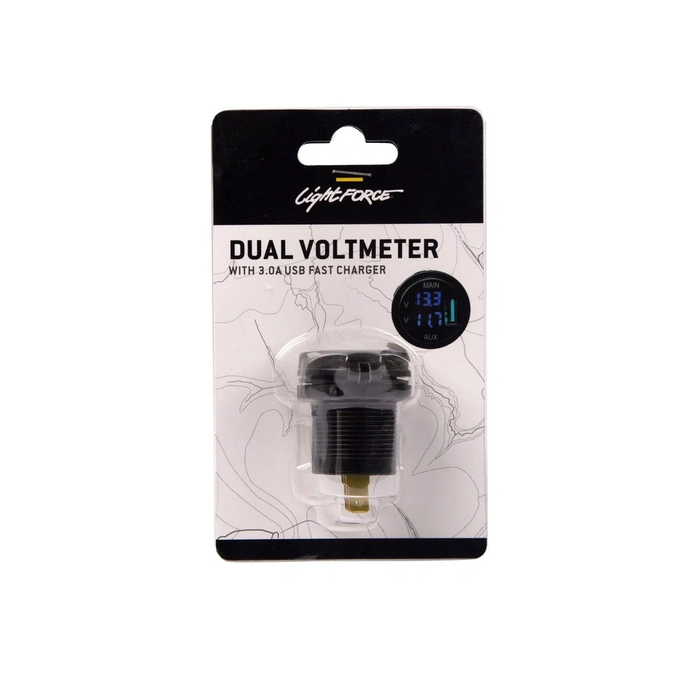 LightForce CBUSB3 Dual Voltmeter with 3.0 Amp USB Fast Charger