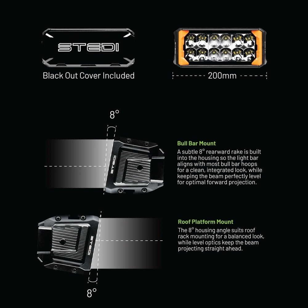 STEDI ST-02-SRT-212 Sport Plus Double Row 8 inch 12 LED Light Bar