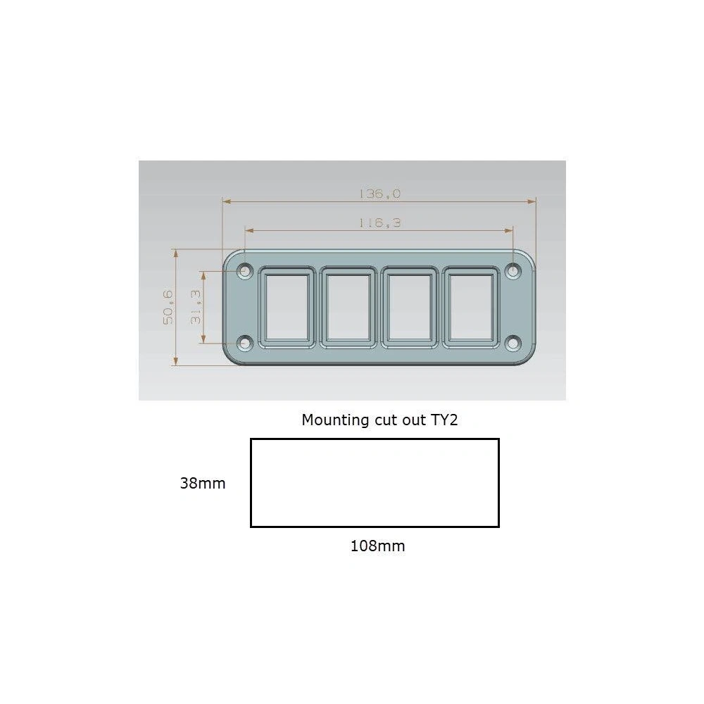 LightForce CBSW4TY2 Four-Switch Panel Fascia for TY2 Switches