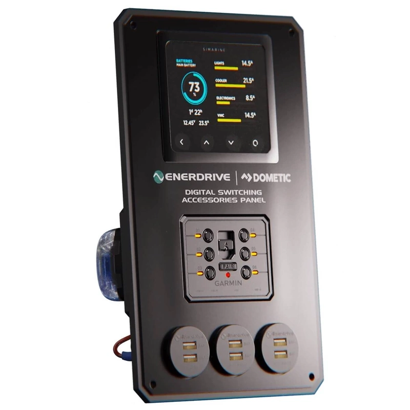 Enerdrive Garmin Digital Switching Panel W175 x H280mm (12V sockets & Simarine Cutouts) DSAP-V2S