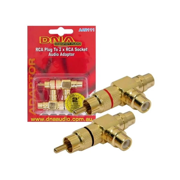 DNA Audio AAR111 RCA Plug To 2 RCA Socket Audio Adaptor - 2 Pack