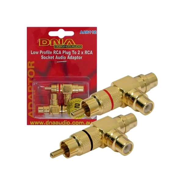 DNA Audio AAR112 RCA Slimline Plug To 2 RCA Socket Audio Adaptor - 2 Pack