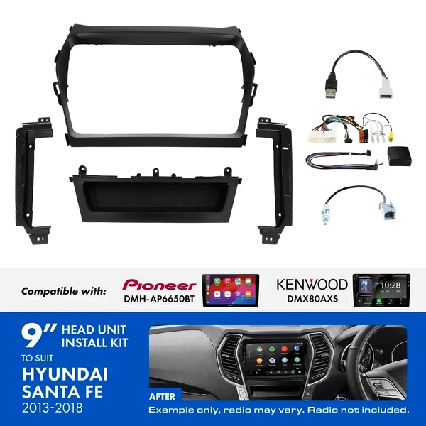 Aerpro AKHY25 9 Inch install kit to suit Hyundai santa fe 2013-2018 [compatible with pioneer dmh-ap6650bt & kenwood dmx80axs]
