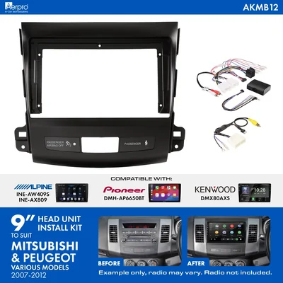 Aerpro AKMB12 9 Inch install kit to suit Mitsubishi / Peugeot 2007-2012