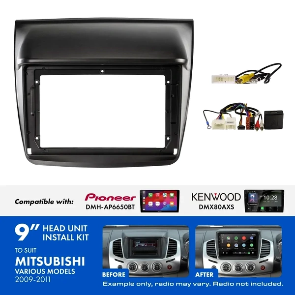 Aerpro AKMB2 9 Inch install kit to suit Mitsubishi triton & challenger 2009-2011 suits DMH-AP6650BT & DMX80AXS