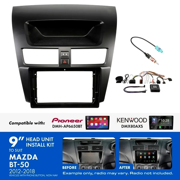 Aerpro AKMZ1 9 Inch install kit to suit Mazda bt-50 2012-2018 [compatible with pioneer dmh-ap6650bt & kenwood dmx80axs]