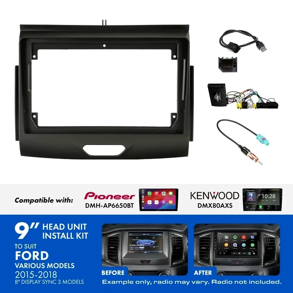 Aerpro AKTFO6 9 Inch install kit to suit Ford ranger & everest 2015-2021 suits DMH-AP6650BT & DMX80AXS