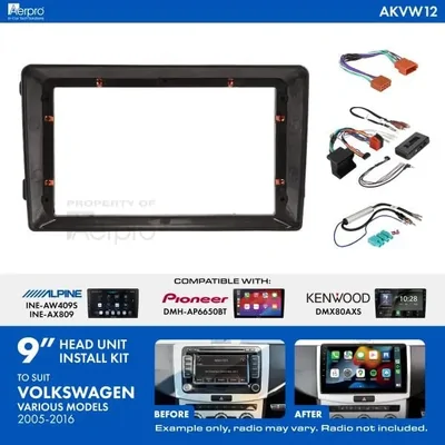 Aerpro AKVW12 9 Inch install kit to suit vw various 2005-2016