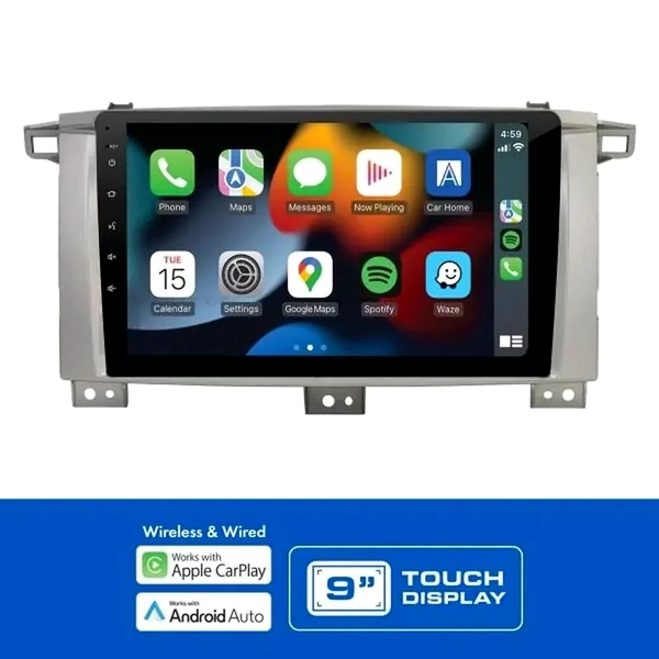 Aerpro AMTO40 9" Wireless Apple CarPlay Android Auto Head Unit fits Toyota Landcruiser 100 Series 03-07