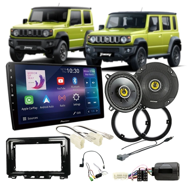 Pioneer DMH-AP6650BT 9" Trapezoid Head Unit with Kicker Front Speakers Bundle for Suzuki Jimny (3-Door & XL Models)