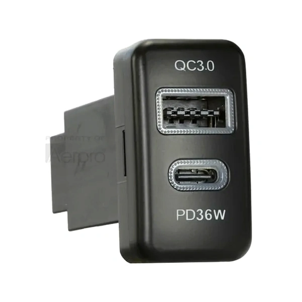 Aerpro APCCTO6 Dual USB charger USB-c pd36w / USB-a qc3.0 to suit Toyota 22mm x 40mm