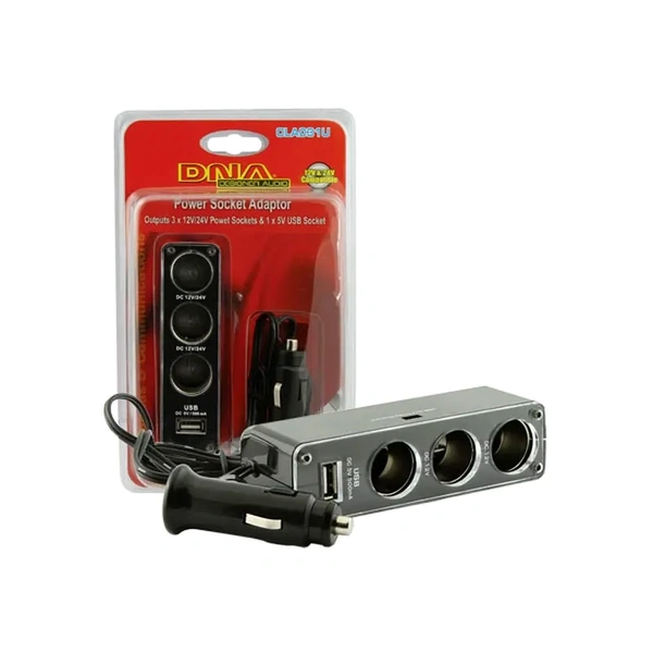 DNA Audio CLA031U 3 Way Power Socket Adaptor With USB