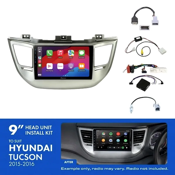 Pioneer DMH-AP6650BT 9" Trapezoid Head Unit Wireless CarPlay Android Auto + AKHY18 Install Kit Fits Hyundai tucson 2016-2017