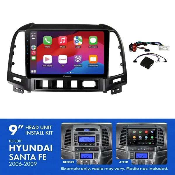 Pioneer DMH-AP6650BT 9" Trapezoid Head Unit Wireless CarPlay Android Auto + AKHY19 Install Kit Fits Hyundai santa fe 2006-2009