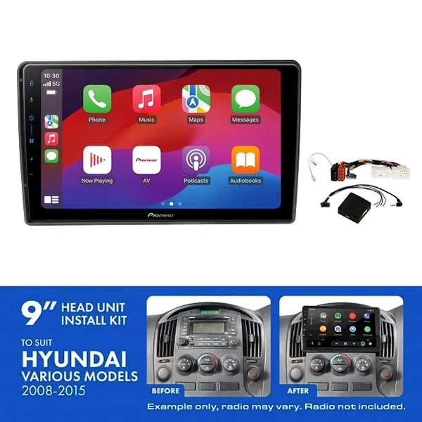 Pioneer DMH-AP6650BT 9" Trapezoid Head Unit Wireless CarPlay Android Auto + AKHY6 Install Kit Fits Hyundai iload & imax 2008-2015