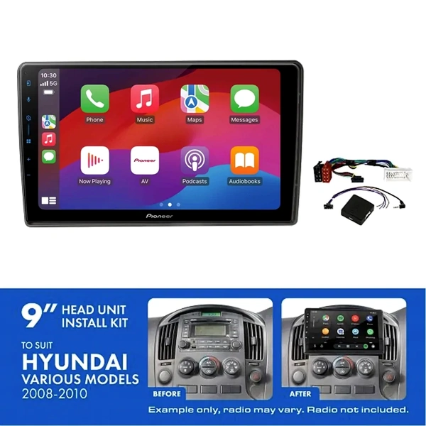Pioneer DMH-AP6650BT 9" Trapezoid Head Unit Wireless CarPlay Android Auto + AKHY7 Install Kit Fits Hyundai iload & imax 2008-2015