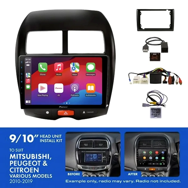 Pioneer DMH-AP6650BT 9" Trapezoid Head Unit Wireless CarPlay Android Auto + AKMB14 Install Kit Fits Mitsubishi & Peugeot 2010-2019
