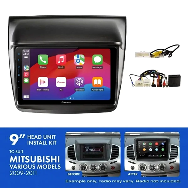 Pioneer DMH-AP6650BT 9" Trapezoid Head Unit Wireless CarPlay Android Auto + AKMB2 Install Kit Fits Mitsubishi triton & challenger 2009-2011