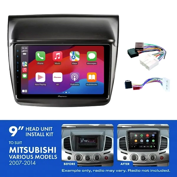 Pioneer DMH-AP6650BT 9" Trapezoid Head Unit Wireless CarPlay Android Auto + AKMB23 Install Kit Fits Mitsubishi triton 2007-2014