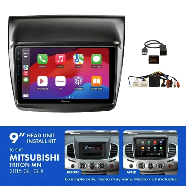 Pioneer DMH-AP6650BT 9" Trapezoid Head Unit Wireless CarPlay Android Auto + AKMB26 Install Kit Fits Mitsubishi triton & challenger