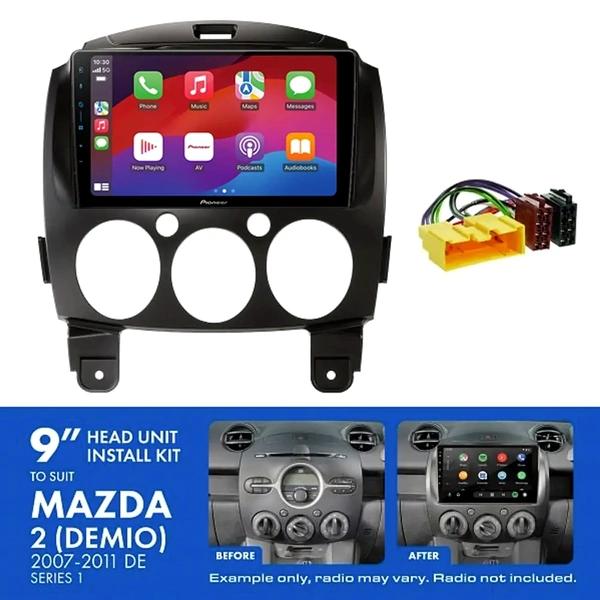 Pioneer DMH-AP6650BT 9" Trapezoid Head Unit Wireless CarPlay Android Auto + AKMZ19 Install Kit Fits Mazda 2 2007-2011