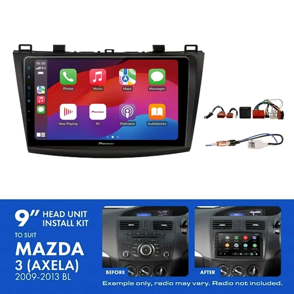 Pioneer DMH-AP6650BT 9" Trapezoid Head Unit Wireless CarPlay Android Auto + AKMZ5 Install Kit Fits Mazda 3 2009-2013 bose amplified
