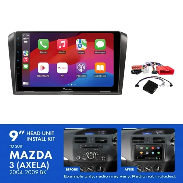 Pioneer DMH-AP6650BT 9" Trapezoid Head Unit Wireless CarPlay Android Auto + AKMZ6 Install Kit Fits Mazda 3 2004-2009