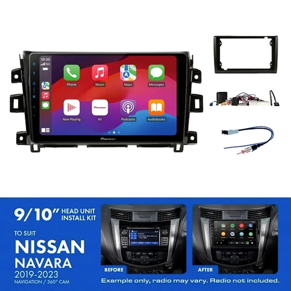 Pioneer DMH-AP6650BT 9" Trapezoid Head Unit Wireless CarPlay Android Auto + AKNI14 Install Kit Fits Nissan navara 2019-2023