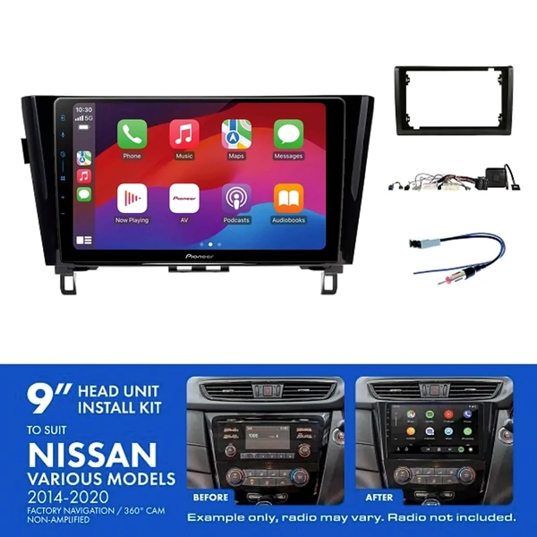 Pioneer DMH-AP6650BT 9" Trapezoid Head Unit Wireless CarPlay Android Auto + AKNI5 Install Kit Fits Nissan X-trail & Qashqai 2014-2021