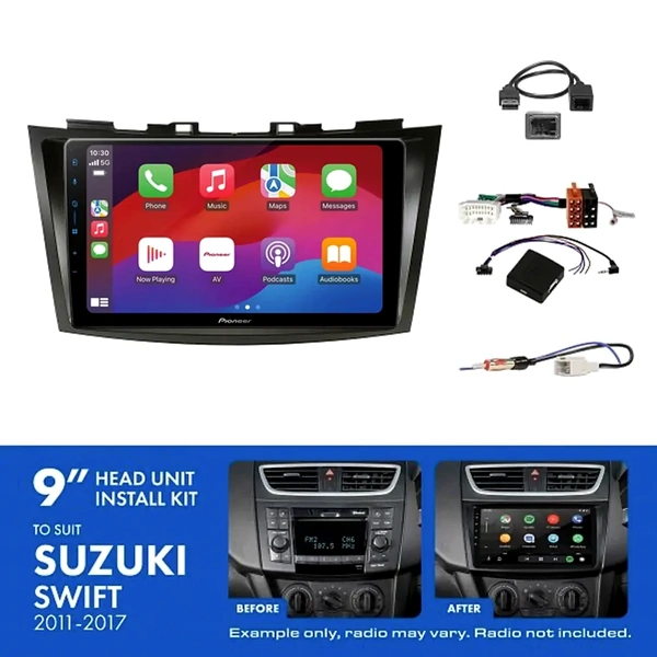 Pioneer DMH-AP6650BT 9" Trapezoid Head Unit Wireless CarPlay Android Auto + AKSZ4 Install Kit Fits Suzuki swift 2011-2017