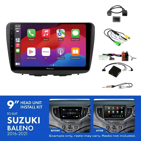Pioneer DMH-AP6650BT 9" Trapezoid Head Unit Wireless CarPlay Android Auto + AKSZ8 Install Kit Fits Suzuki baleno 2016-2022