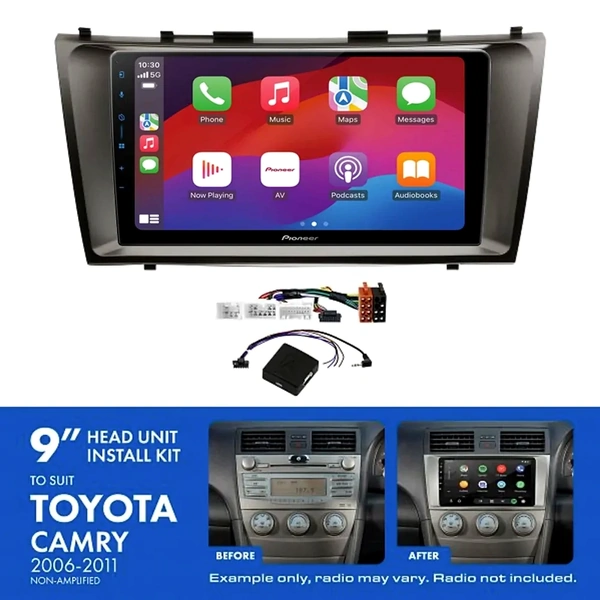 Pioneer DMH-AP6650BT 9" Trapezoid Head Unit Wireless CarPlay Android Auto + AKTO1 Install Kit Fits Toyota camry 2006-2011