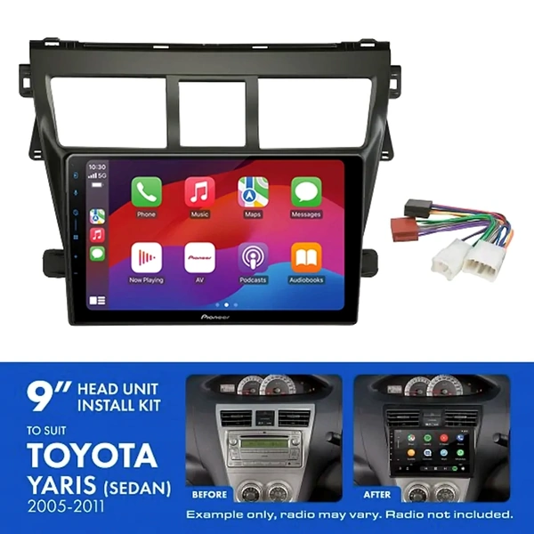 Pioneer DMH-AP6650BT 9" Trapezoid Head Unit Wireless CarPlay Android Auto + AKTO15 Install Kit Fits Toyota yaris sedan