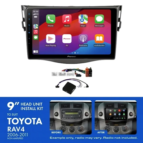 Pioneer DMH-AP6650BT 9" Trapezoid Head Unit Wireless CarPlay Android Auto + AKTO16 Install Kit Fits Toyota rav4 2006-2011