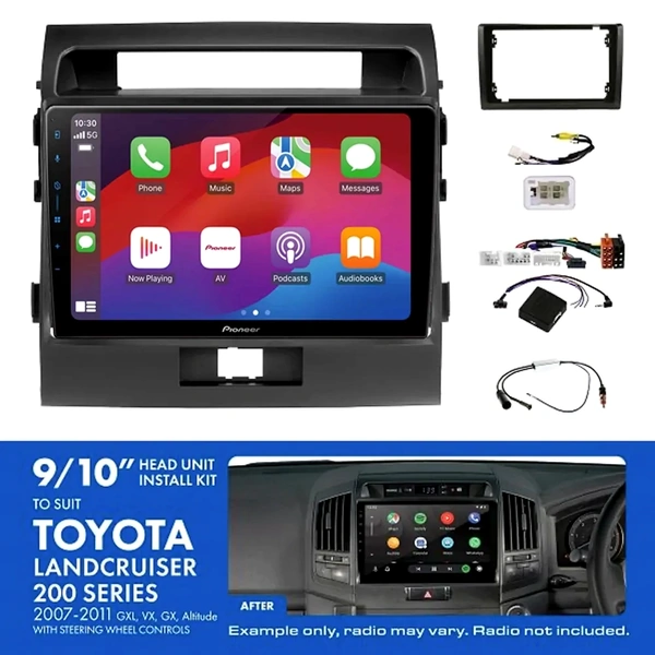 Pioneer DMH-AP6650BT 9" Trapezoid Head Unit Wireless CarPlay Android Auto + AKTO17 Install Kit Fits Toyota landcruiser 200 series