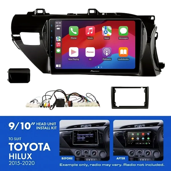 Pioneer DMH-AP6650BT 9" Trapezoid Head Unit Wireless CarPlay Android Auto + AKTO2 Install Kit Fits Toyota hilux 2015-2020