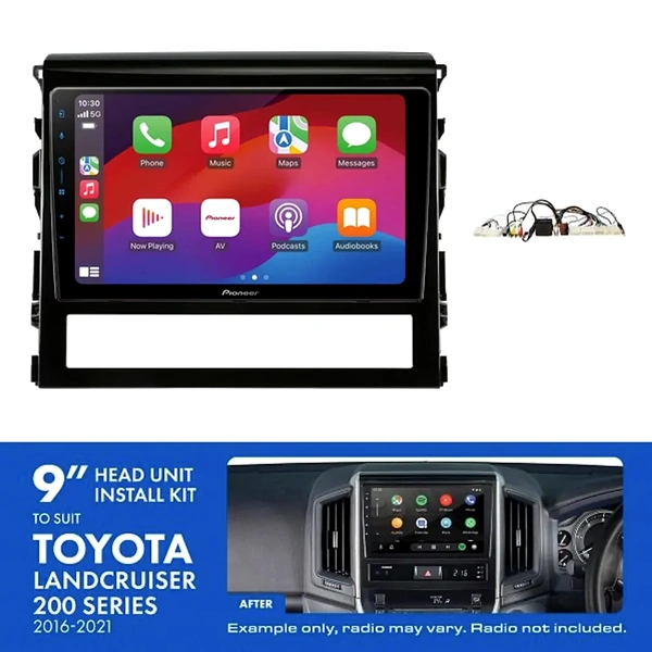 Pioneer DMH-AP6650BT 9" Trapezoid Head Unit Wireless CarPlay Android Auto + AKTO26 Install Kit Fits Toyota landcruiser 200