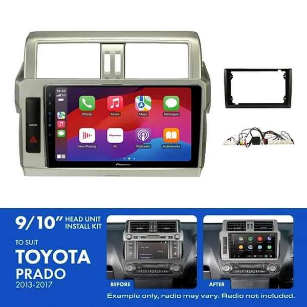 Pioneer DMH-AP6650BT 9" Trapezoid Head Unit Wireless CarPlay Android Auto + AKTO36 Install Kit Fits Toyota prado 2013-2017
