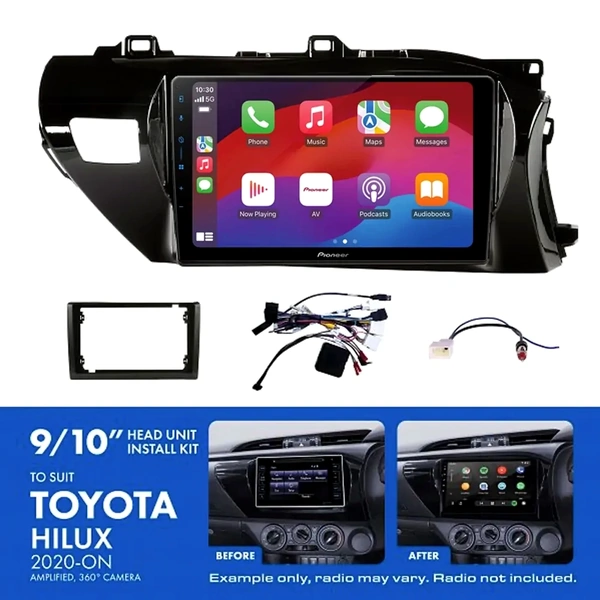 Pioneer DMH-AP6650BT 9" Trapezoid Head Unit Wireless CarPlay Android Auto + AKTO4 Install Kit Fits Toyota hilux 2020-