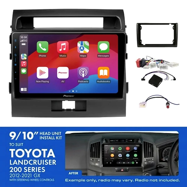 Pioneer DMH-AP6650BT 9" Trapezoid Head Unit Wireless CarPlay Android Auto + AKTO43 Install Kit Fits model Toyota landcruiser 200 series 2012-2021