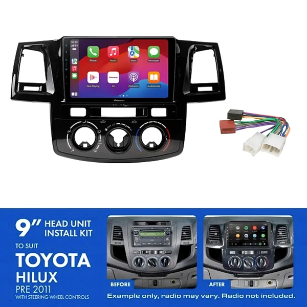 Pioneer DMH-AP6650BT 9" Trapezoid Head Unit Wireless CarPlay Android Auto + AKTO49 Install Kit Fits Toyota hilux pre 2011
