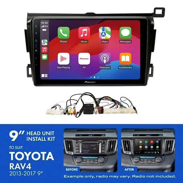 Pioneer DMH-AP6650BT 9" Trapezoid Head Unit Wireless CarPlay Android Auto + AKTO5 Install Kit Fits Toyota rav4 2013-2017