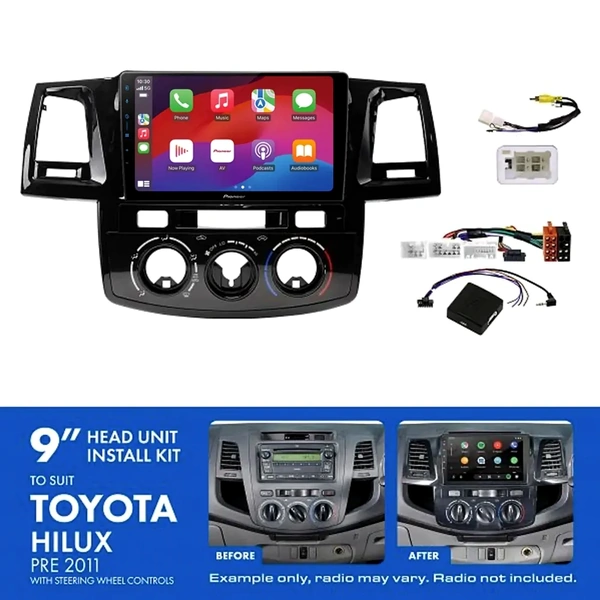 Pioneer DMH-AP6650BT 9" Trapezoid Head Unit Wireless CarPlay Android Auto + AKTO9 Install Kit Fits Toyota hilux pre 2011