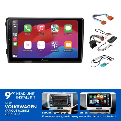 Pioneer DMH-AP6650BT 9" Trapezoid Head Unit Wireless CarPlay Android Auto + AKVW13 9 Inch install kit to suit vw various 2006-2015