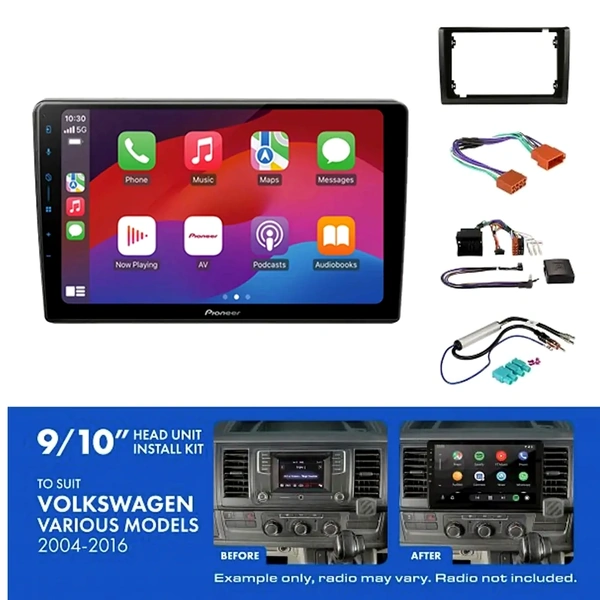 Pioneer DMH-AP6650BT 9" Trapezoid Head Unit Wireless CarPlay Android Auto + AKVW2 Install Kit Fits vw various 2005-2016