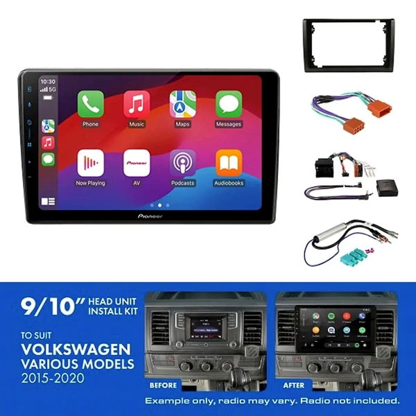 Pioneer DMH-AP6650BT 9" Trapezoid Head Unit Wireless CarPlay Android Auto + AKVW4 Install Kit Fits Volkswagen various 2015-2020