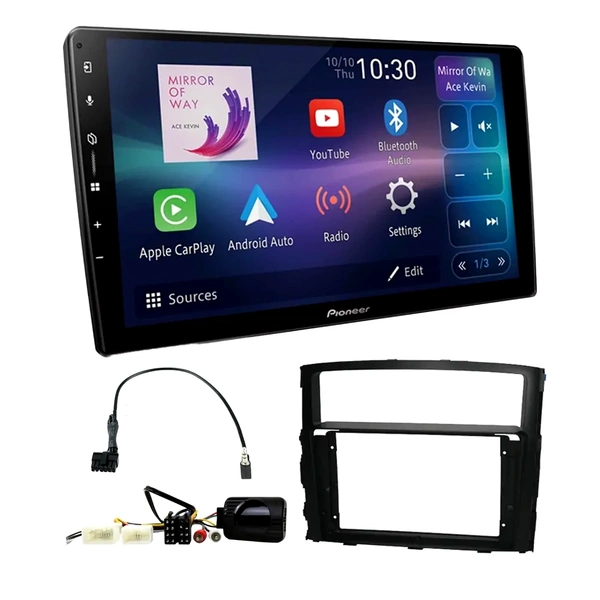 Pioneer DMH-AP6650BT 9" Trapezoid Head Unit Bundle for MITSUBISHI Pajero 2006-2015 