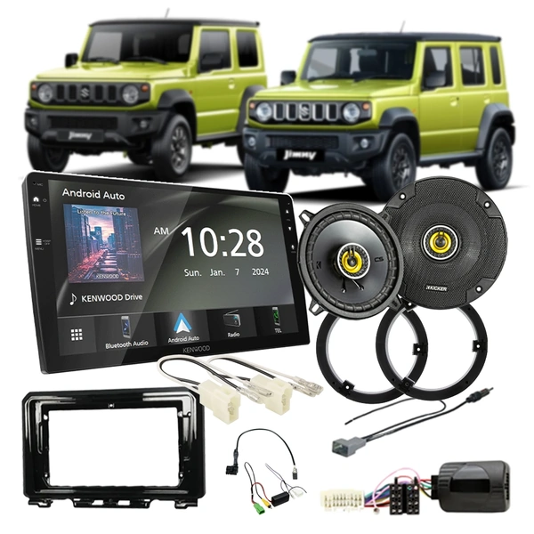 Kenwood DMX80AXS 9" Trapezoid Head Unit with Kicker Front Speakers Bundle for Suzuki Jimny (3-Door & XL Models)