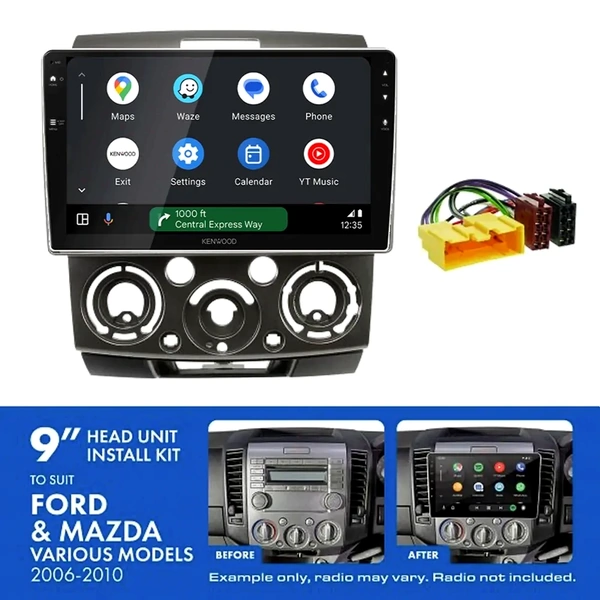 Kenwood DMX80AXS 9" Trapezoid Head Unit Wireless CarPlay Android Auto + AKFO1 Install Kit Fits Ford ranger & Mazda bt-50 2006-2011