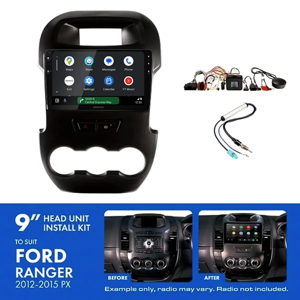 Kenwood DMX80AXS 9" Trapezoid Head Unit Wireless CarPlay Android Auto + AKFO2 Install Kit Fits Ford ranger 2012-2015